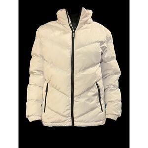 Guess Chase Logo Puffer Jacket- White size Medium-detachable hood